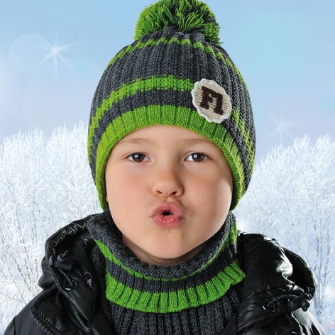dziecięca czapka zimowa szara i zielona