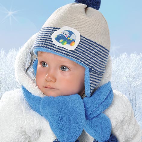 niemowląca zimowa czapka biała niebieska